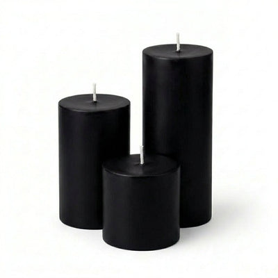 Richland Pillar Candles 4 x4", 4"x6" & 4"x9 Black Set of 3