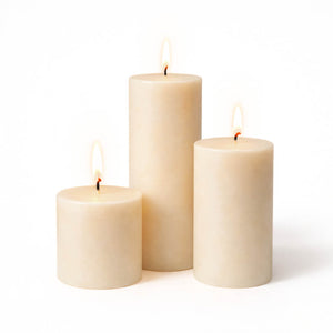 Richland Pillar Candles 3"x3", 3"x6" & 3"x9" Ivory Set of 3