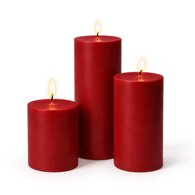 Richland Pillar Candles 3"x3", 3"x6" & 3"x9" Red Set of 36 - thumbnail number 2