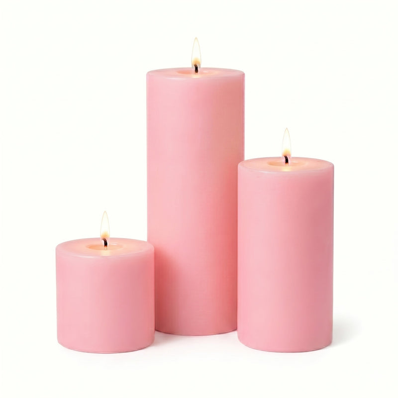 Richland Pillar Candles 3"x3", 3"x6" & 3"x9" Pink Set of 18 - thumbnail number 2