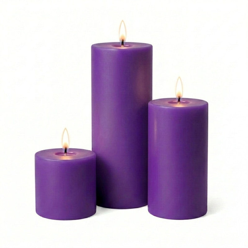 Richland Pillar Candles 3"x3", 3"x6" & 3"x9" Purple Set of 12 - thumbnail number 2