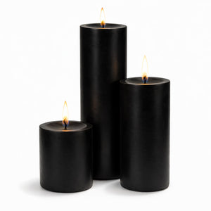 Richland Pillar Candles 3"x3", 3"x6" & 3"x9" Black Set of 3