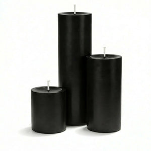 Richland Pillar Candles 3"x3", 3"x6" & 3"x9" Black Set of 3