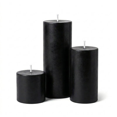 Richland Pillar Candles 3"x3", 3"x6" & 3"x9" Black Set of 3