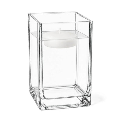 Clear 6" square vase filled with water and a floating candle - thumbnail number 4