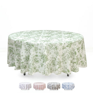 Polyester Round Tablecloth 108" White with French Toile Pattern - By TCF Linen