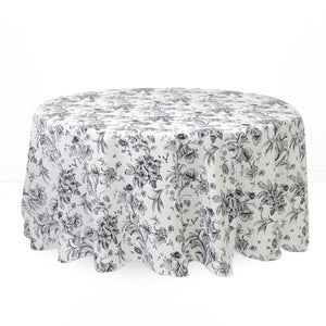 Polyester Round Tablecloth 120" White with French Toile Pattern - By TCF Linen