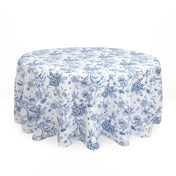 Polyester Round Tablecloth 120" White with French Toile Pattern - Blue - By TCF Linen - thumbnail number 1
