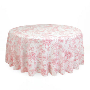 Polyester Round Tablecloth 120" White with French Toile Pattern - By TCF Linen