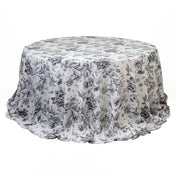 Polyester Round Tablecloth 132" White with French Toile Pattern - By TCF Linen - thumbnail number 2