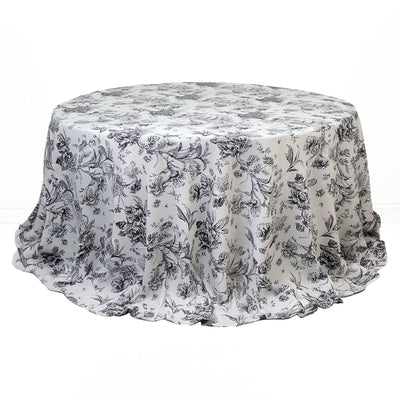 Polyester Round Tablecloth 132" White with French Toile Pattern - By TCF Linen - thumbnail number 2