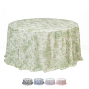 Polyester Round Tablecloth 132" White with French Toile Pattern - By TCF Linen - thumbnail number 1