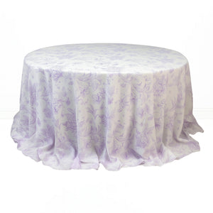 Polyester Round Tablecloth 132" White with French Toile Pattern - By TCF Linen