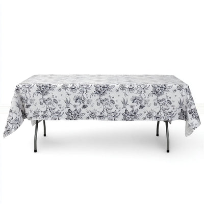 Polyester Rectangular Tablecloth 60"x102" White with French Toile Pattern - Black - By TCF Linen