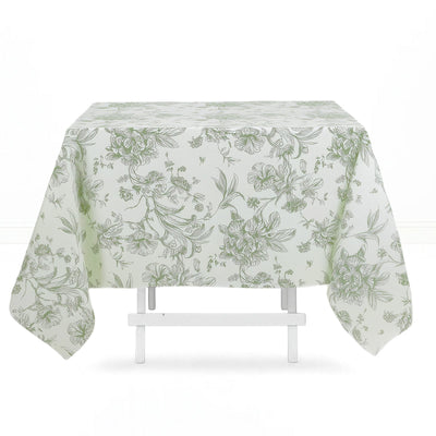 Polyester Square Tablecloth 70"x70" French Toile Pattern - Dusty Sage - By TCF Linen - thumbnail number 1