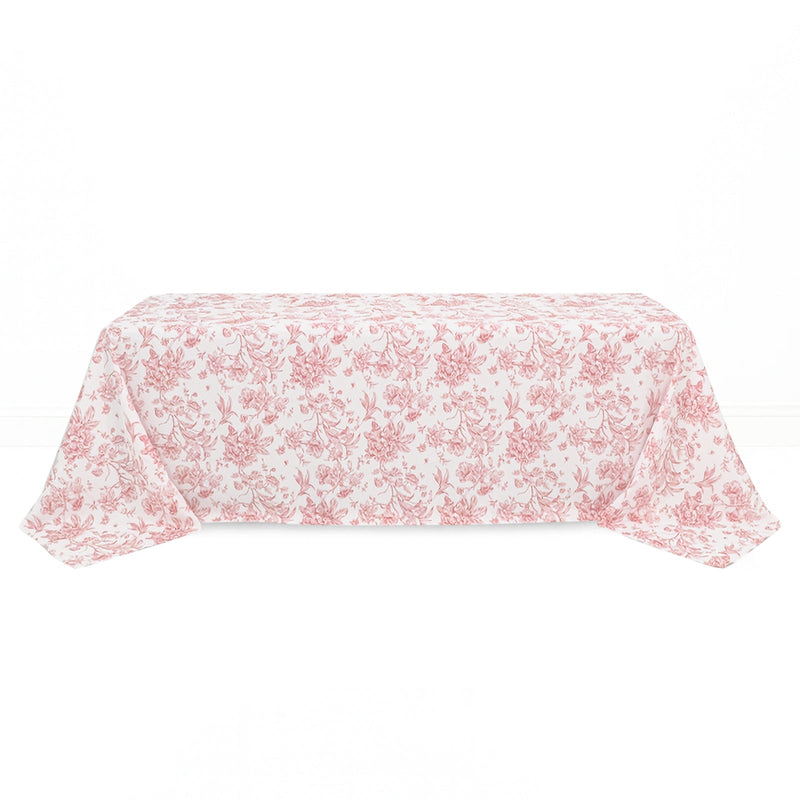 Polyester Rectangular Tablecloth 90"x156" French Toile Pattern - Pink - By TCF Linen - thumbnail number 1