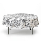 Polyester Round Tablecloth 90" White with French Toile Pattern - Black - By TCF Linen - thumbnail number 1