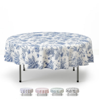 Polyester Round Tablecloth 90" White with French Toile Pattern - By TCF Linen - thumbnail number 1