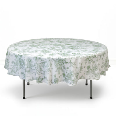 Polyester Round Tablecloth 90" White with French Toile Pattern - By TCF Linen - thumbnail number 3