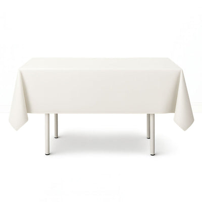 Ivory scuba polyester 54"x54" square tablecloth on display table - thumbnail number 1