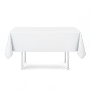 White scuba polyester square tablecloth 54"x54" on display table - thumbnail number 1