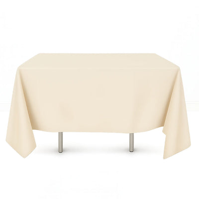 Beige scuba polyester 70"x70" square tablecloth with draped edges - thumbnail number 1