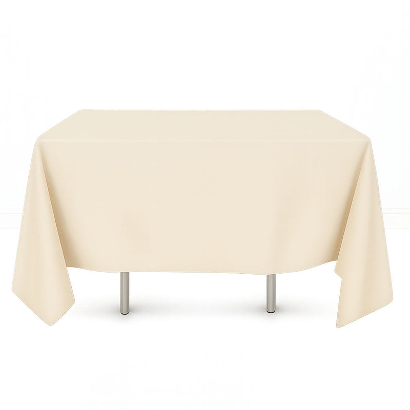 Beige scuba polyester 70"x70" square tablecloth with draped edges - thumbnail number 1
