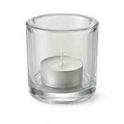 Large clear tealight holder with white tealight candle - thumbnail number 1