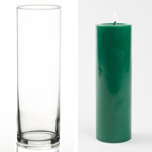 Richland Pillar Candle 9" & Eastland Cylinder Holder 10.5" Set of 12 (Choose your Color)