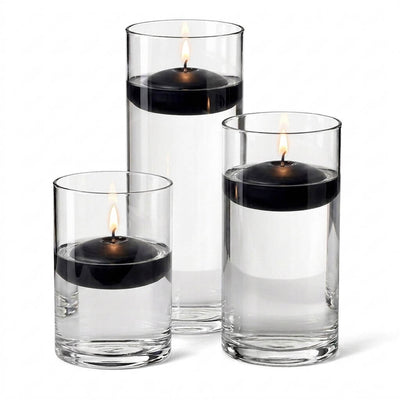 Cylinder Vase Centerpiece & Richland 3" Floating Candles Set of 3 - Black - thumbnail number 2