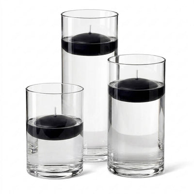 Cylinder Vase Centerpiece & Richland 3" Floating Candles Set of 3 - Black - thumbnail number 1