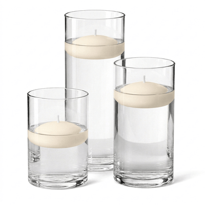 Cylinder Vase Centerpiece & Richland 3" Floating Candles Set of 18 - Light Ivory - thumbnail number 1