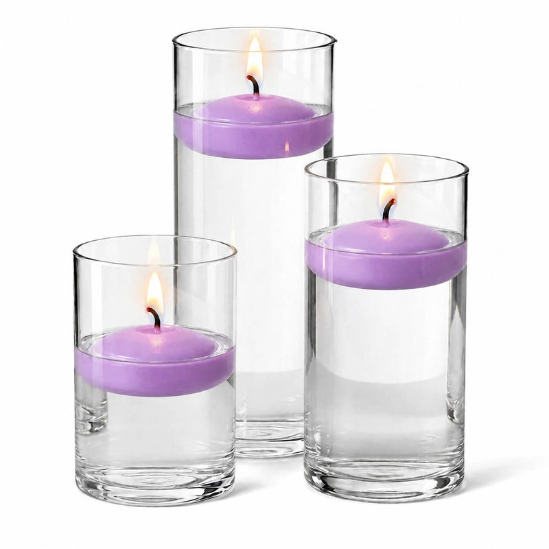 Cylinder Vase Centerpiece & Richland 3" Floating Candles Set of 36 - Lavender - thumbnail number 2