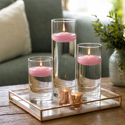 Three glass cylinders with floating pink candles on a tray - thumbnail number 7