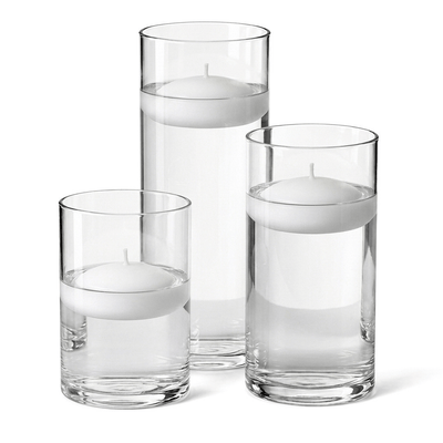 Cylinder Vase Centerpiece & Richland 3" Floating Candles Set of 18 - White - thumbnail number 1