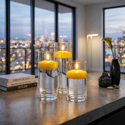 Three floating candles in glass cylinders with a city view - thumbnail number 6