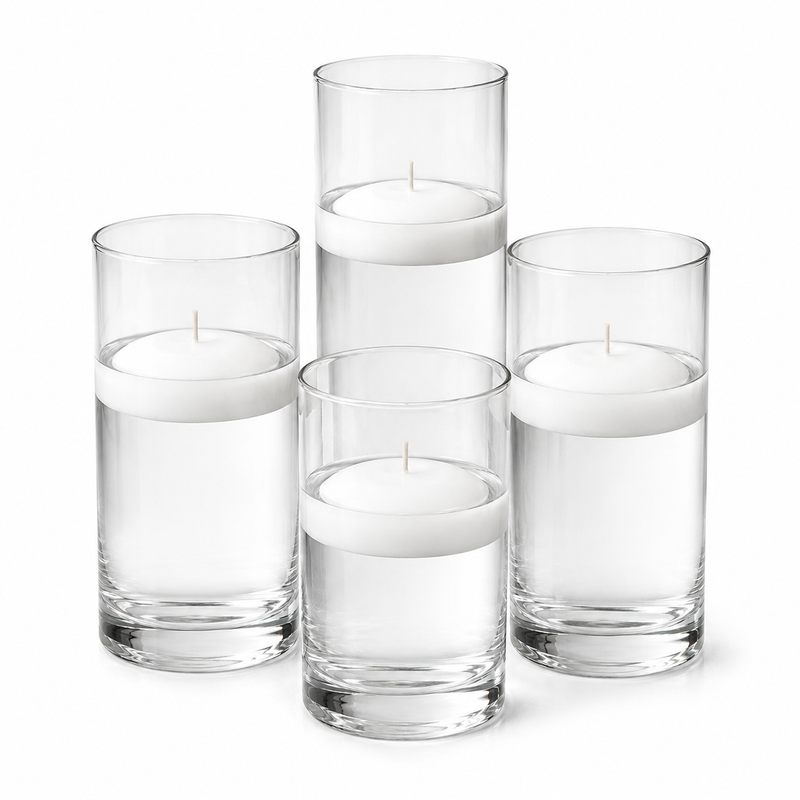 Eastland Cylinder Vase Centerpiece & Richland 3" Floating Candles Set of 8 - White - thumbnail number 2