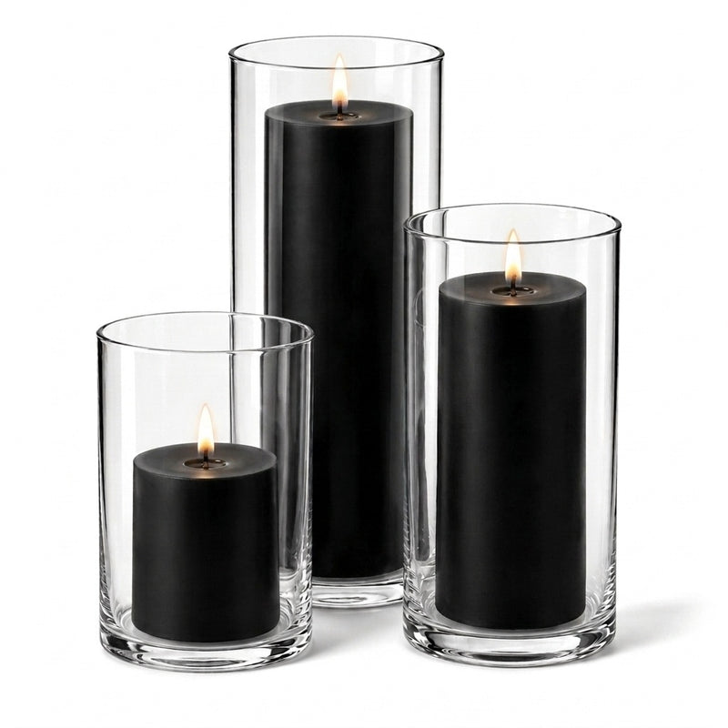 Richland Pillar Candles & Cylinder Vases Set of 3 - Black - thumbnail number 2