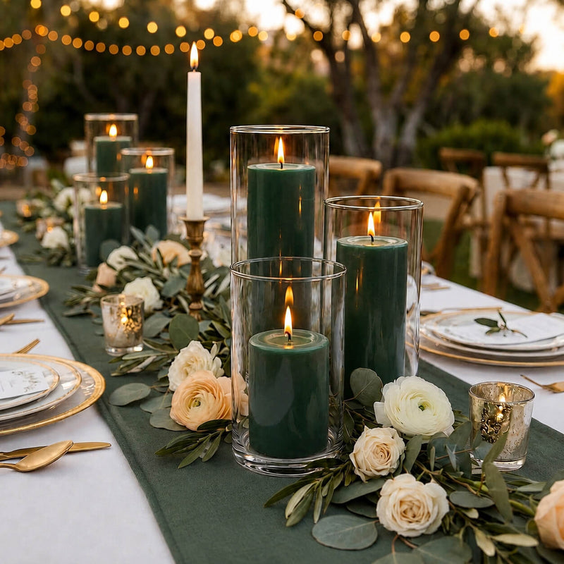 Richland Pillar Candles & Cylinder Vases Set of 3 - Dark Green - thumbnail number 5