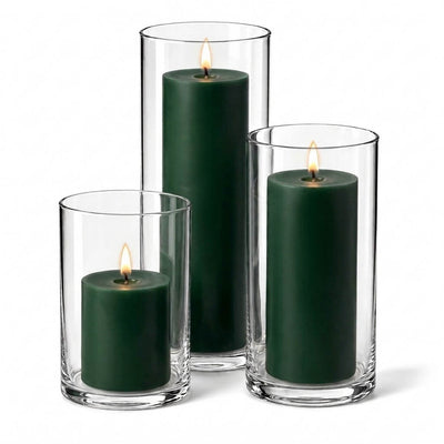 Richland Pillar Candles & Cylinder Vases Set of 3 - Dark Green - thumbnail number 2