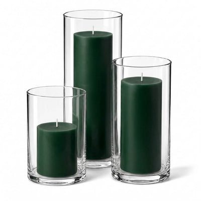 Richland Pillar Candles & Cylinder Vases Set of 3 - Dark Green - thumbnail number 1