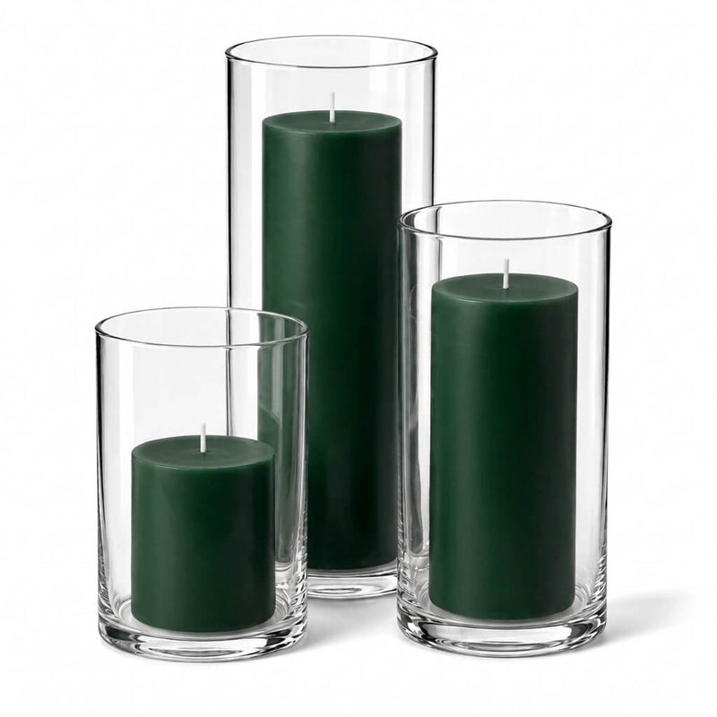 Richland Pillar Candles & Cylinder Vases Set of 3 - Dark Green - thumbnail number 1