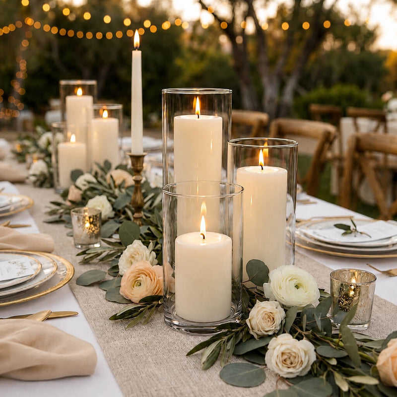 Richland Pillar Candles & Cylinder Vases Set of 3 - Light Ivory - thumbnail number 4