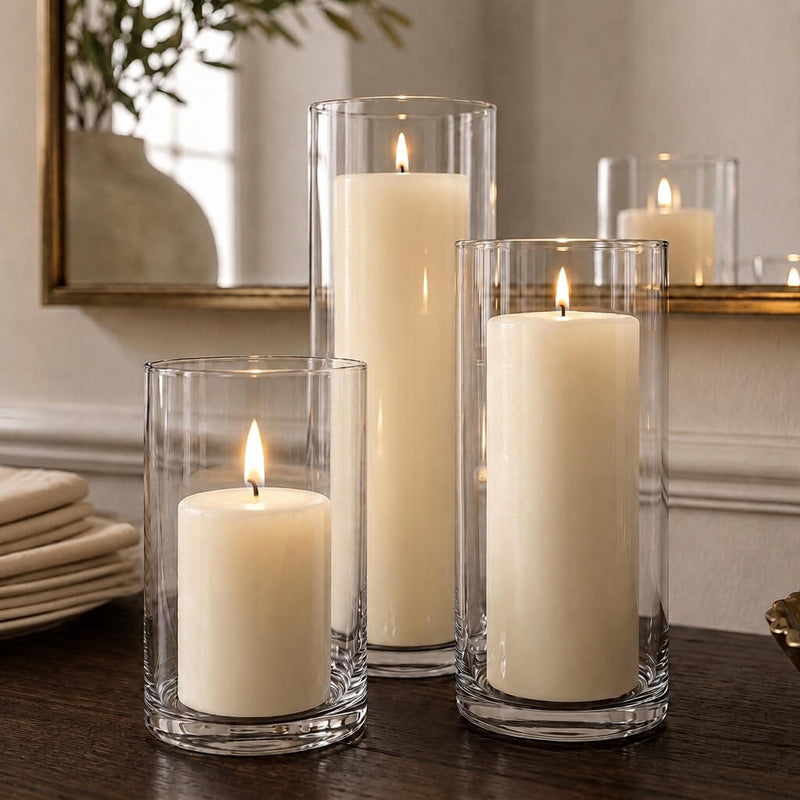 Richland Pillar Candles & Cylinder Vases Set of 3 - Light Ivory - thumbnail number 7