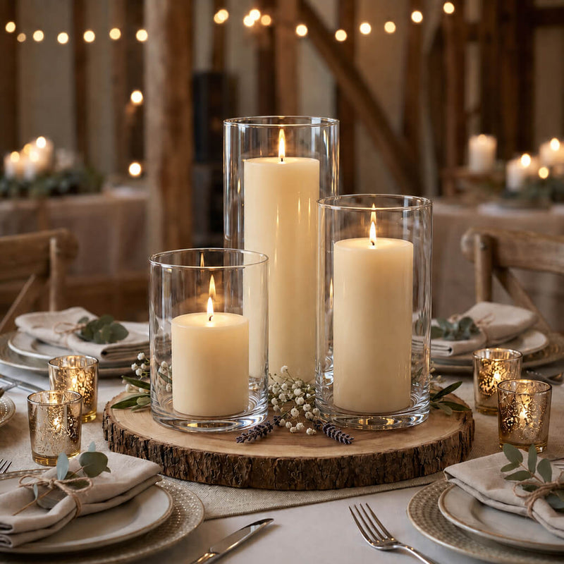 Richland Pillar Candles & Cylinder Vases Set of 12 - Ivory - thumbnail number 3