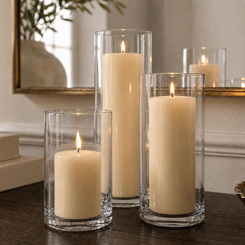 Richland Pillar Candles & Cylinder Vases Set of 12 - Ivory - thumbnail number 6