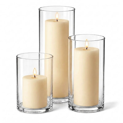 Richland Pillar Candles & Cylinder Vases Set of 12 - Ivory - thumbnail number 2