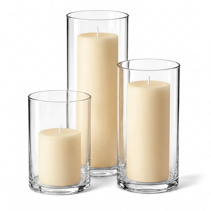 Richland Pillar Candles & Cylinder Vases Set of 12 - Ivory - thumbnail number 1