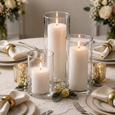 Richland Pillar Candles & Cylinder Vases Set of 12 - White - thumbnail number 4