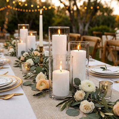 Richland Pillar Candles & Cylinder Vases Set of 12 - White - thumbnail number 3